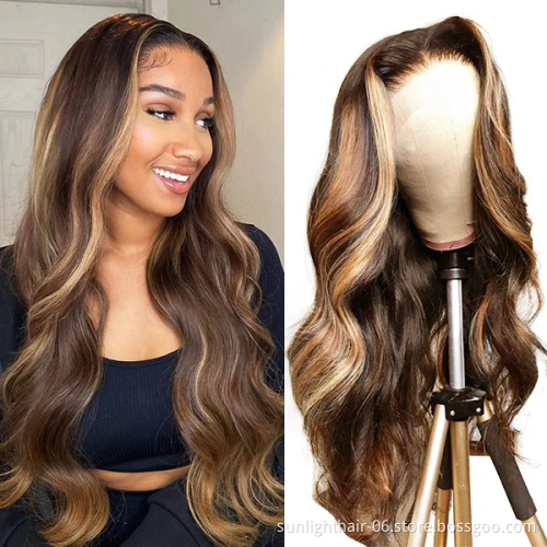 Sunlight hair wholesale price Ombre real Human Hair Wigs 4/27 Highlight Color 13x4Lace Front body wave Wig 150Density Brazilian